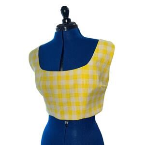 Fore Sunshine Yellow Gingham Crop Zip Tank Size L Cottage Retro Festival Beach